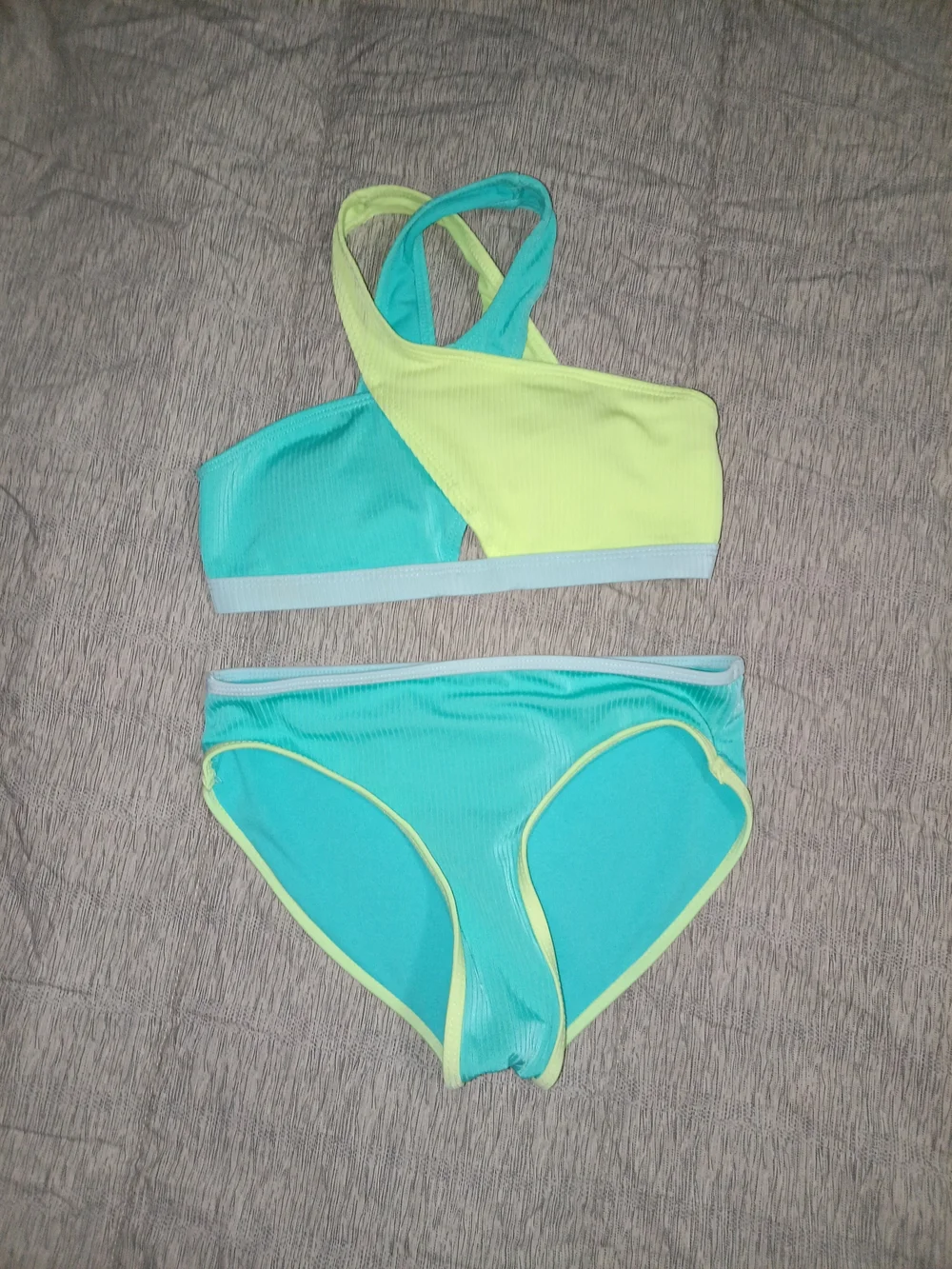 Justice Turquoise Swim Top with Contrast Trim